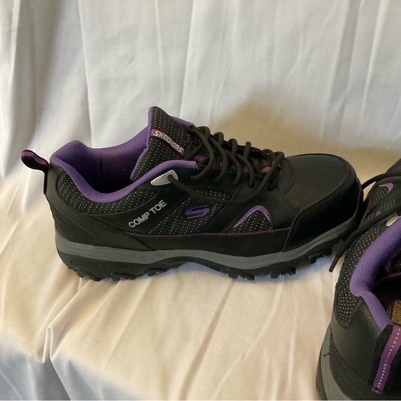 Skechers Shoes - Sketchers women’s work shoes black and purple size 10 comp toe